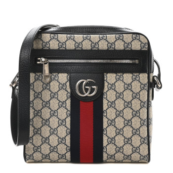 GUCCI GG Supreme Monogram Textured Dollar Calfskin Web Small Ophidia Messenger Bag Beige Blue