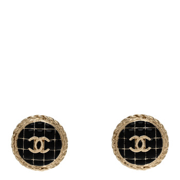 CHANEL Resin CC Chain Round Earrings Gold Black