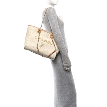 CHANEL Lurex Boucle Small Deauville Tote Ivory