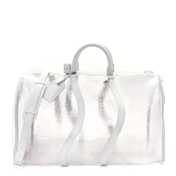LOUIS VUITTON PVC Epi Embossed Wavy Keepall Bandouliere 50 White LOUIS VUITTON PVC Epi Embossed Wavy Keepall Bandouliere 50 White