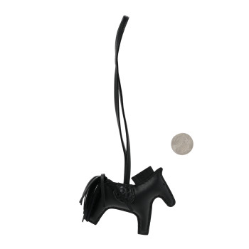 HERMES Milo Lambskin Matte Alligator Touch Grigri Rodeo Horse Bag Charm PM So Black