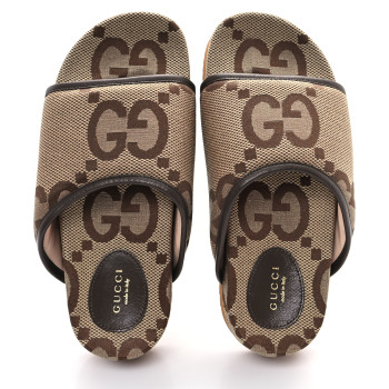 GUCCI Monogram Jumbo GG Nappa Samoa Platform 40mm Slide Sandals 38 Camel Ebony New Acero