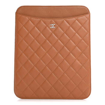 CHANEL Caviar Quilted iPad Case Brown