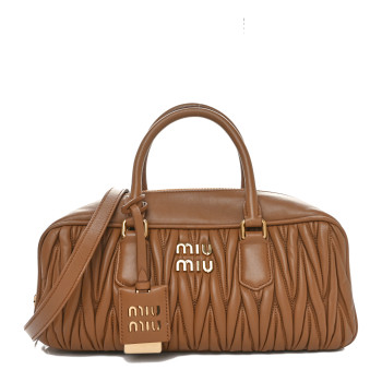 MIU MIU Nappa Matelasse Large Arcadie Top Handle Bag Caramel