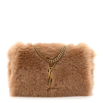 SAINT LAURENT Shearling Calfskin Small Reversible Monogram Kate Satchel Ecru Dark Brown