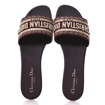CHRISTIAN DIOR Canvas Embroidered Dway Mules Slide Sandals 40.5 Burgundy
