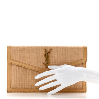 SAINT LAURENT Micro Raffia Uptown Pouch Natural Hay Blush