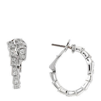 BULGARI 18K White Gold Diamond Serpenti Viper Hoop Pave Earrings