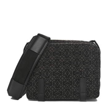 LOEWE Jacquard Anagram Calfskin Messenger Bag Grey Black