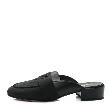 CHANEL Lambskin Grosgrain Cap Toe CC Mules 37 Black