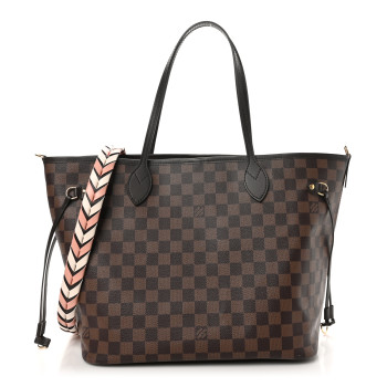 LOUIS VUITTON Damier Ebene Braided Neverfull MM Pink