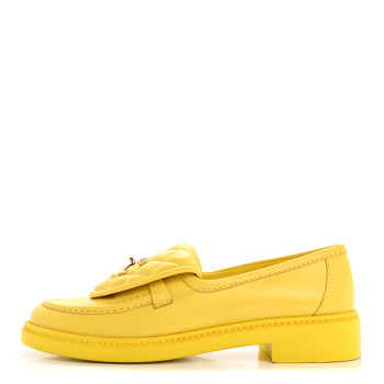 CHANEL Lambskin Quilted CC Turnlock Loafers 36.5 Yellow