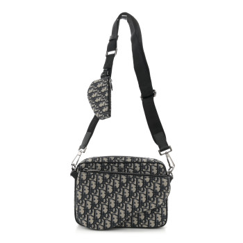 CHRISTIAN DIOR Oblique Saddle Triple Pouch Navy Blue