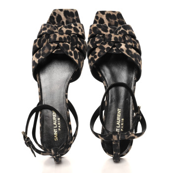 SAINT LAURENT Suede Leopard Print Tribute 05 Ankle Strap Sandals  36.5 Russian Beige