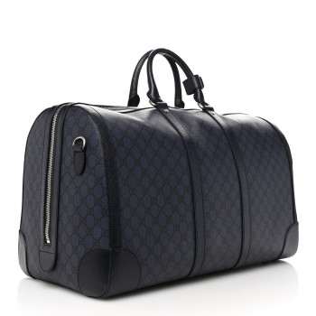 GUCCI GG Supreme Monogram Textured Dollar Calfskin Large Savoy Duffle Bag Grey Black Blue