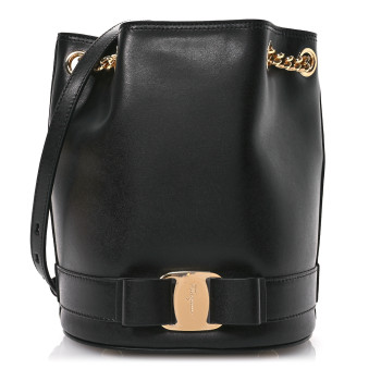 SALVATORE FERRAGAMO Calfskin Vara Bow Bucket Bag Black