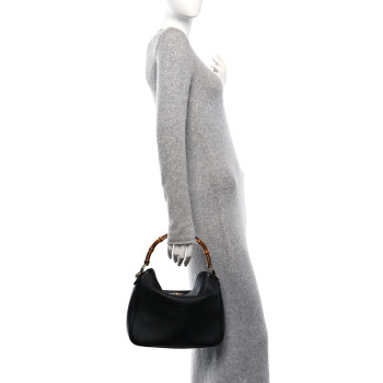 GUCCI Softy Wonka Textured Dollar Calfskin Medium Diana Shoulder Bag Black
