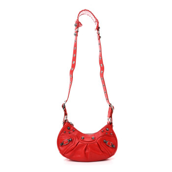 BALENCIAGA Agneau Arena Le Cagole Shoulder Bag XS Tomato Red