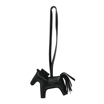 HERMES Milo Lambskin Matte Alligator Touch Grigri Rodeo Horse Bag Charm PM So Black