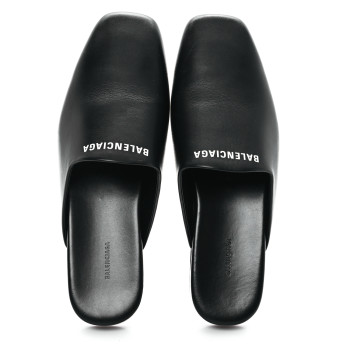 BALENCIAGA Soft Calfskin Flat Cosy BB Mule Slides 37.5 Black