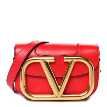 VALENTINO GARAVANI Smooth Calfskin Supervee Shoulder Bag Rouge Pur