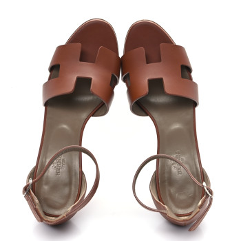 HERMES Calfskin Legend Wedge Sandals 39 Gold