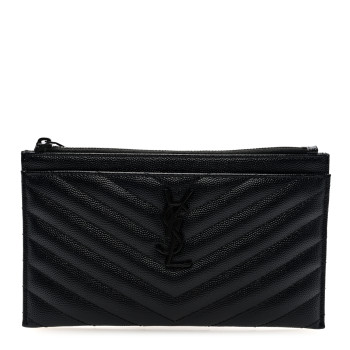 SAINT LAURENT Grain De Poudre Chevron Monogram Monochrome Bill Pouch Black