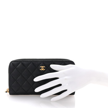 CHANEL Caviar Quilted Large Gusset Zip Around Wallet Black