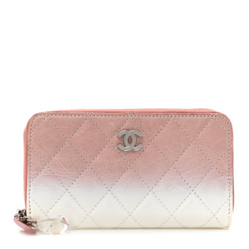 CHANEL Ombre Patent Calfskin Quilted Small Zip Around Wallet Pink White