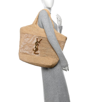SAINT LAURENT Raffia Icare Shopping Tote Natural