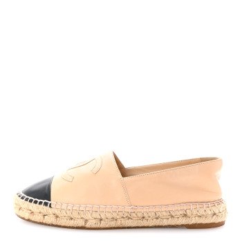 CHANEL Lambskin CC Espadrilles 38 Beige Black