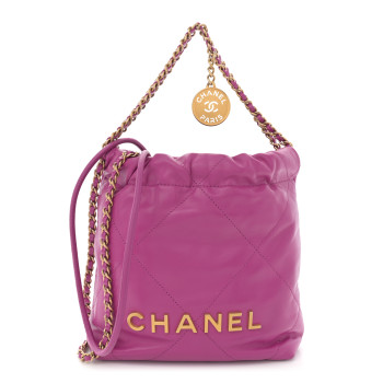 CHANEL Shiny Calfskin Quilted Mini Chanel 22 Purple