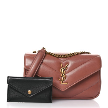 SAINT LAURENT Lambskin Chevron Quilted Mini Loulou Bag Hortensia