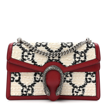 GUCCI Tweed GG Monogram Small Dionysus Shoulder Bag White Black Romantic Cherry