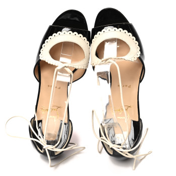 CHRISTIAN LOUBOUTIN Patent Operissima Peep Toe Sandals Ankle Strap 39.5 Black White