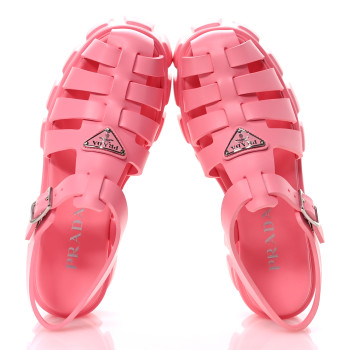 PRADA Foam Rubber Metal Triangle Logo Monolith 55mm Cage Sandals 41 Begonia