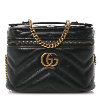 GUCCI Calfskin Matelasse Chevron Mini GG Marmont Top Handle Bag Black