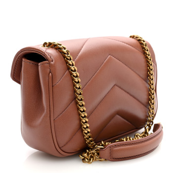 SAINT LAURENT Lambskin Chevron Quilted Mini Loulou Bag Hortensia