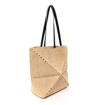 LOEWE Raffia Calfskin Medium Puzzle Fold Tote Natura