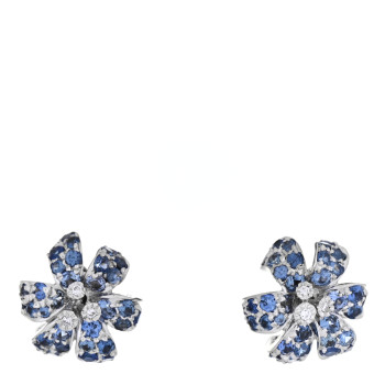 GUCCI 18K Rose White Gold Diamond Blue Sapphire Flora Orchid Stud Earrings