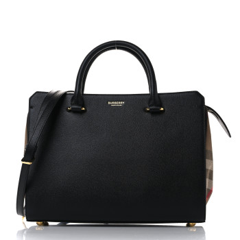 BURBERRY Calfskin Mega Check Small Banwell Tote Black
