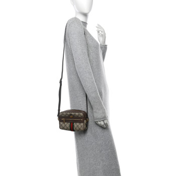 GUCCI GG Supreme Monogram Web Mini Ophidia Shoulder Bag Brown