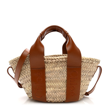 CHLOE Raffia Smooth Calfskin Small Sense Basket Caramel