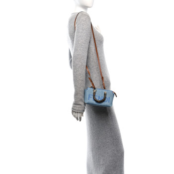 FENDI Denim Vitello King Plexiglass Logo Embroidered Mini By The Way Top Handle Boston Bag Denim Cuoio