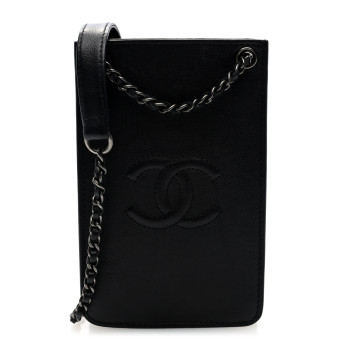 CHANEL Calfskin CC Phone Holder Crossbody Black