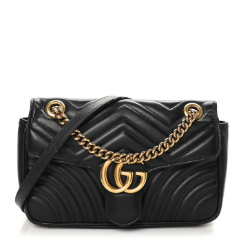 GUCCI Calfskin Matelasse Small GG Marmont Shoulder Bag Black