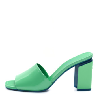 CHANEL Patent CC Mules 37 Green Turquoise