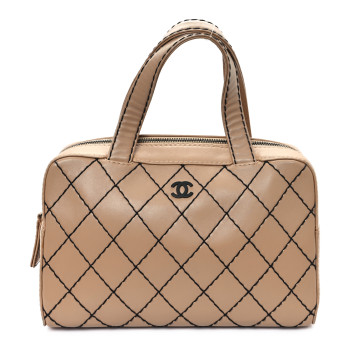CHANEL Calfskin Wild Stitch Top Handle Bag Beige
