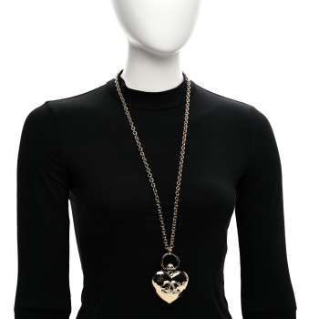 CHANEL Metal CC Heart Locket Necklace Gold