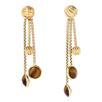 DAVID YURMAN 18K Yellow Gold Tiger's Eye Cable 3 Drop Earrings